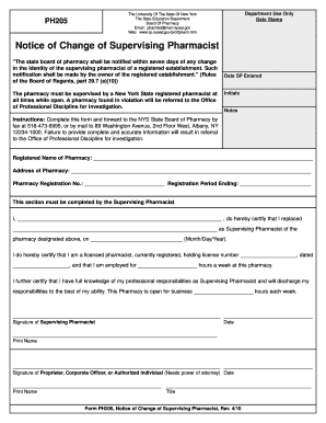 Change of Supervising Pharmacist Form