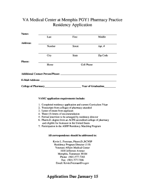 VAMC Residency Application Memphis VA Medical Center Memphis Va  Form