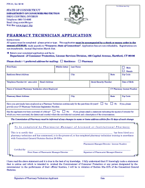 PHARMACY TECHNICIAN APPLICATION the State of Connecticut  Form