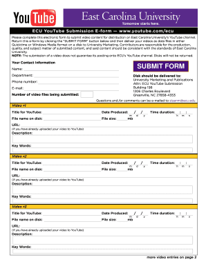 ECU YouTube Submission E Form East Carolina University