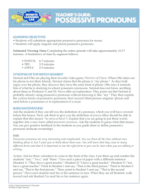 POSSESSIVE PRONOUNS Infinite Learning Lab  Form