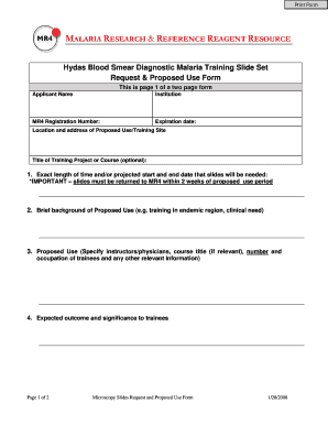 Microscopy Slides Request and Proposed Use Form MR4