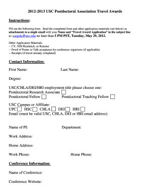 USC Postdoctoral Association Travel Awards Instructions  Form