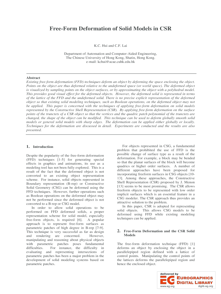 Form Deformation of Solid Models in CSR Diglib Eg