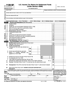 Form 1120 SF Rev December U S Income Tax Return for Settlement Funds under Section 468B