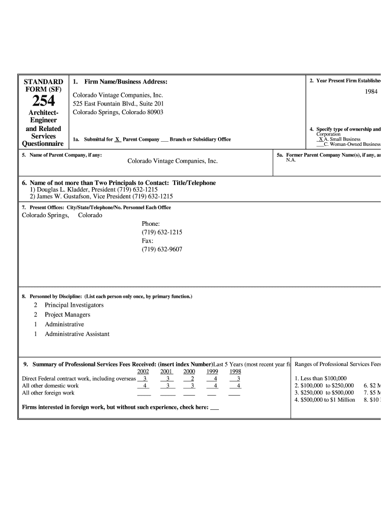 STANDARD FORM SF Architect Engineer and Related Services