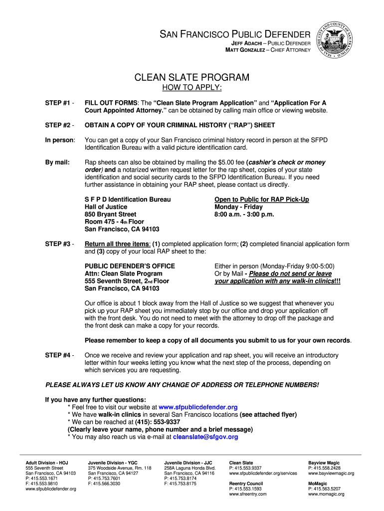  Clean Slate Program Application  Form 2011