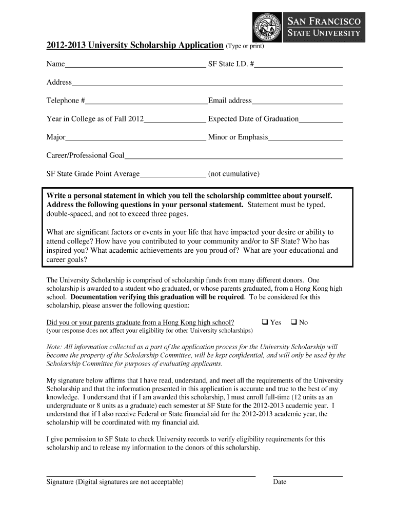 San Francisco State University University Scholarship  Form