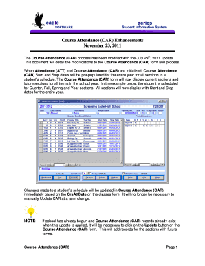 Course Attendance CAR Enhancements  Form