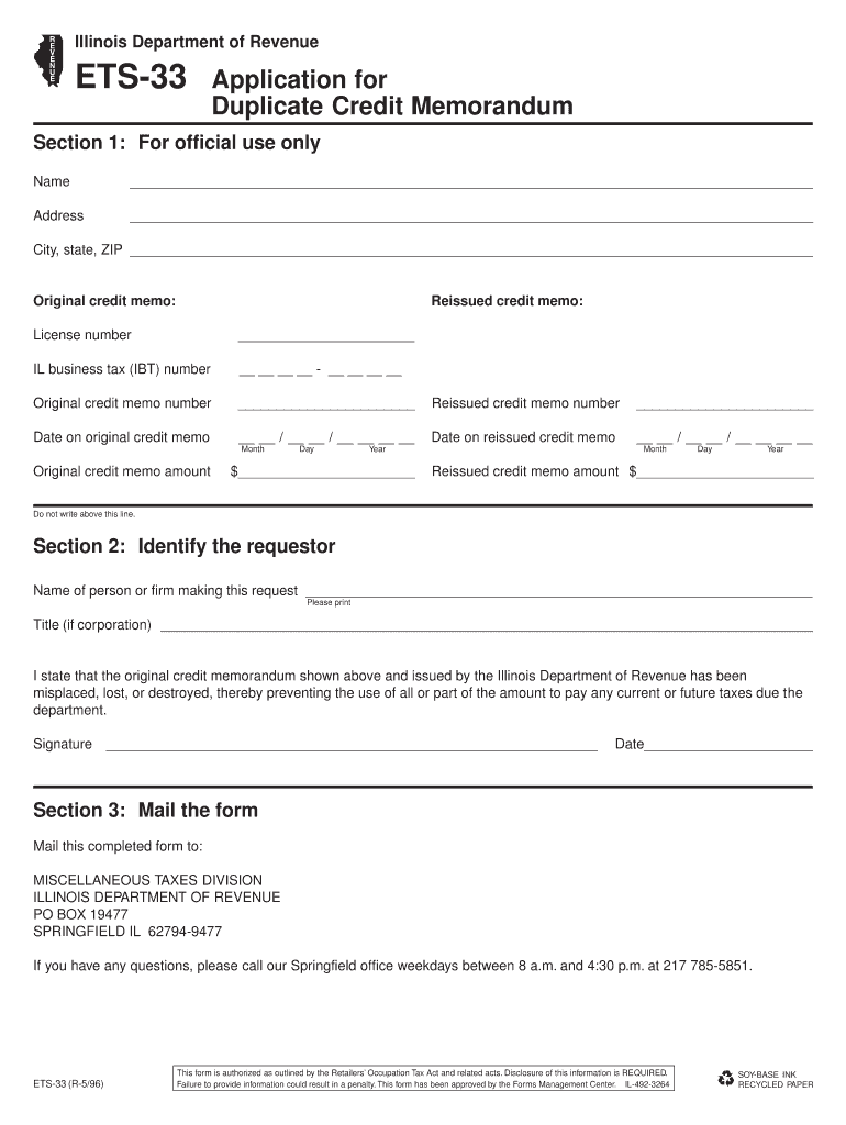 ETS 33 Application for Duplicate Credit Memorandum  Form