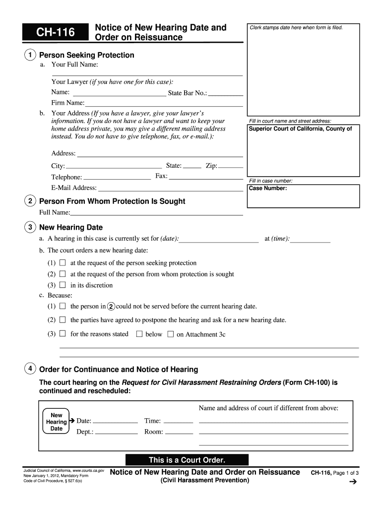  CH 116 Notice of New Hearing Date and Order California Courts Courts Ca 2020