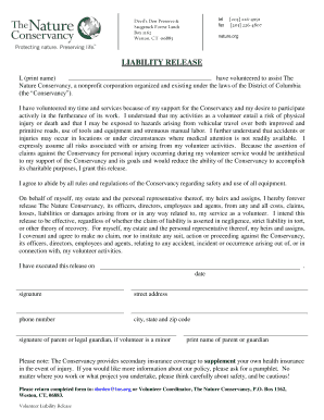 LIABILITY RELEASE the Nature Conservancy Nature  Form