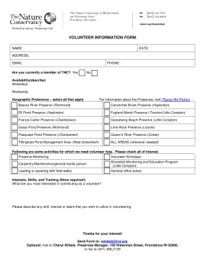 VOLUNTEER INFORMATION FORM the Nature Conservancy