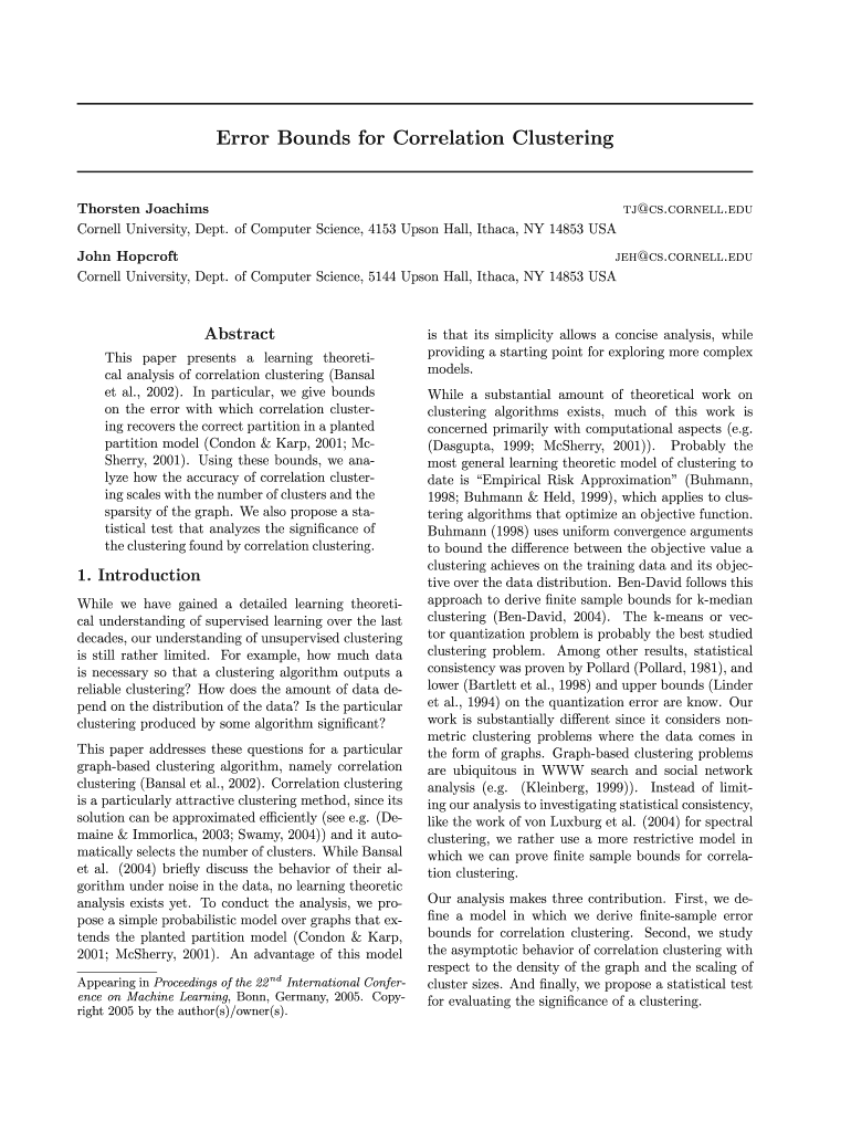 Error Bounds for Correlation Clustering  Form