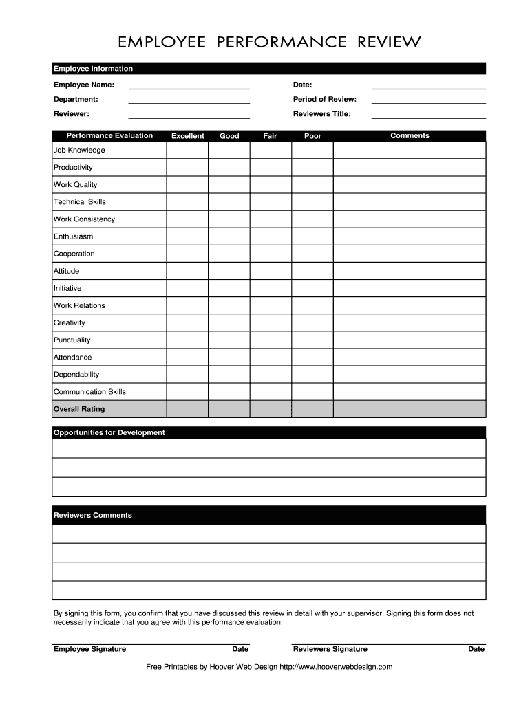 Printable Employee Evaluation Form