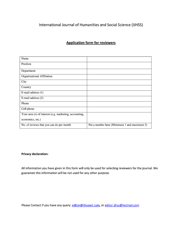 Download the Application Form for Reviewers  International Journal