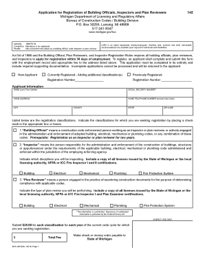 Application for Registration of Building Officials State of Michigan Michigan  Form