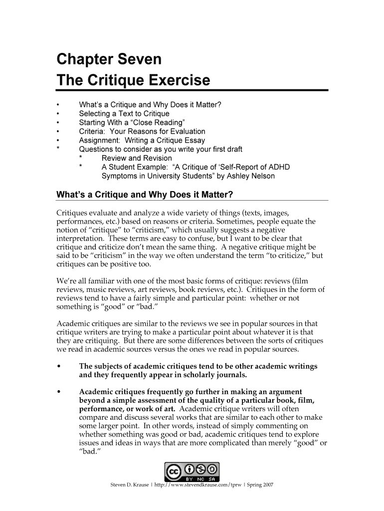 The Critique Exercise  Form