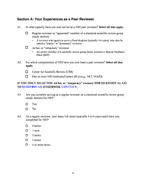 Enhancing Peer Review Initiative Survey of Peer Reviewers VERSION a NIH Peer Review  Form