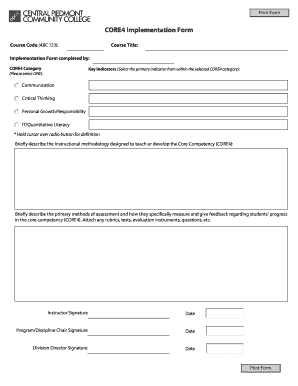 Core 4 Implementation Form