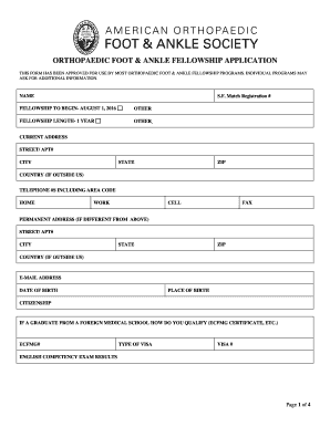 Fellowship Application Form American Orthopaedic Foot and Ankle Aofas