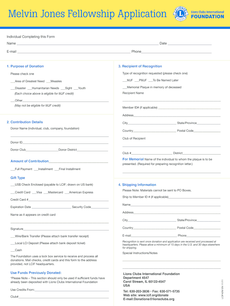  Melvin Jones Fellowship Application Form Lions Clubs International Lionsclubs 2011