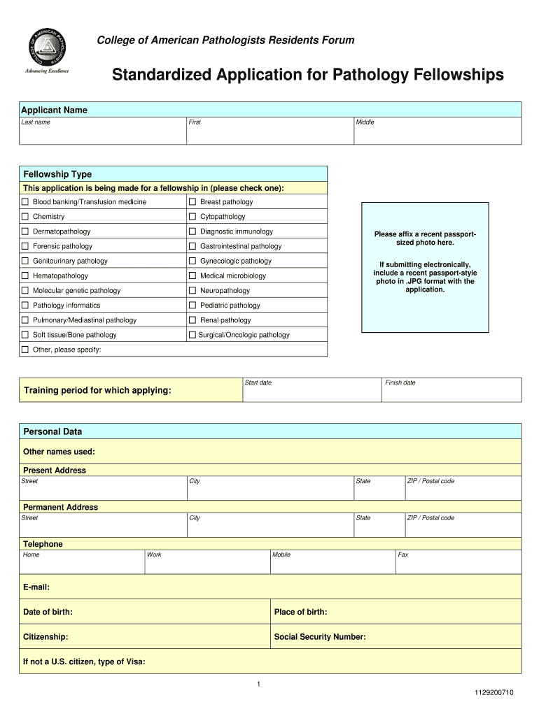 Cap Standardized Fellowship Application  Form
