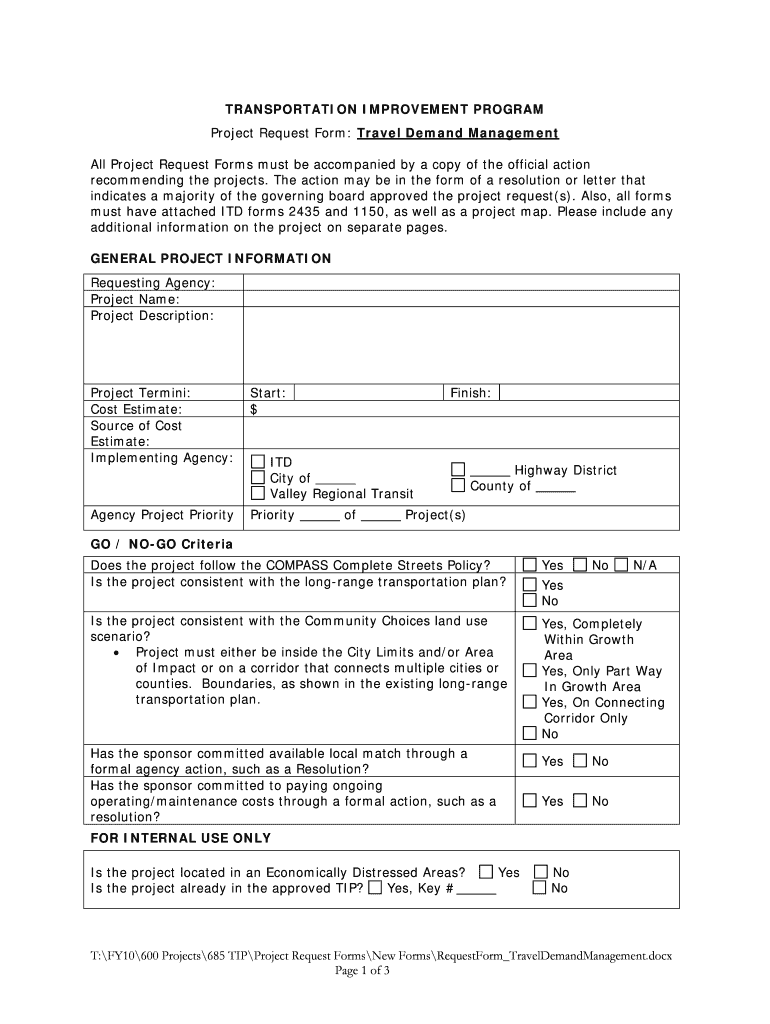 T FY10 600 Projects 685 TIP Project Request Forms New COMPASS Compassidaho