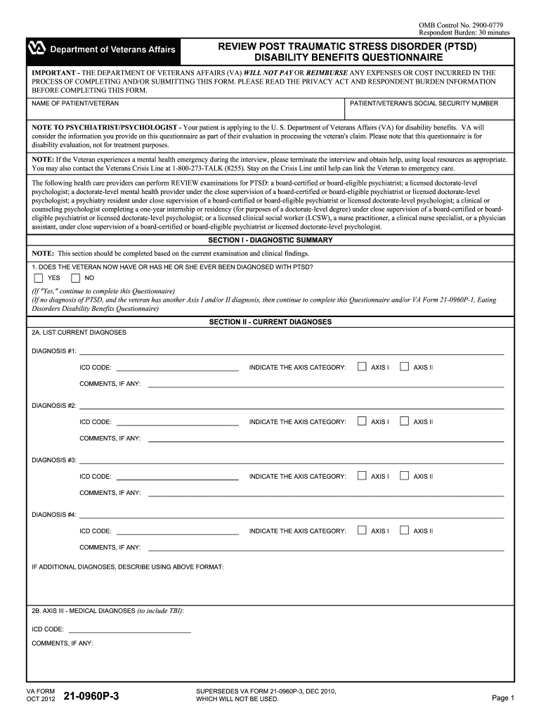  VA Form 21 0960P 3 Veterans Benefits Administration US Vba Va 2018-2024