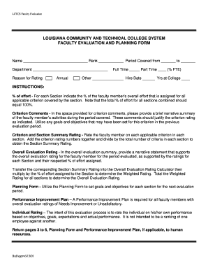  FACULTY APPRAISAL and PLANNING FORM Louisiana Lctcs 2001-2024