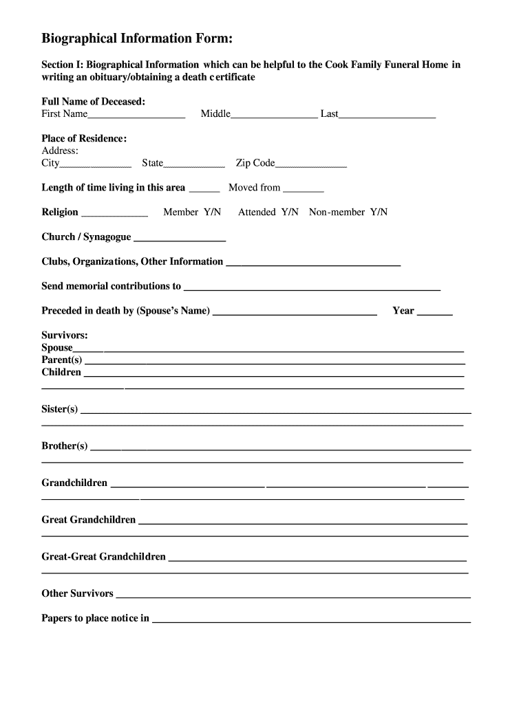 Get and Sign Fill in the Blank Obituary Template PDF  Form