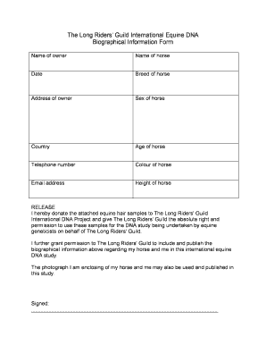 Equine DNA Biographical Information Form the Long Riders&#039; Guild