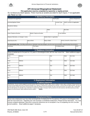 Dfi Biographical Statement Fill in Form