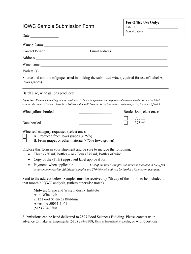 IQWC Sample Submission Form Iowa Wine Growers Association