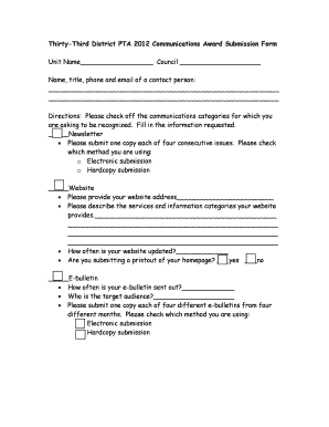 Thirty Third District PTA Communications Award Submission Form