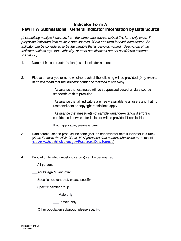 Indicator Form a New HIW Submissions General Indicator Healthindicators