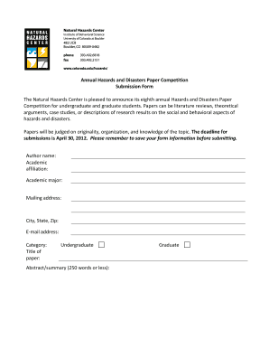 Annual Hazards and Disasters Paper Competition Submission Form Colorado