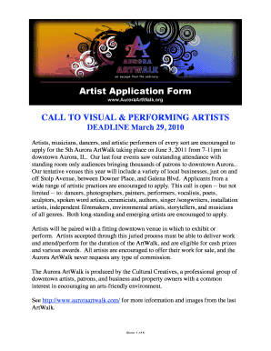 CALL to VISUAL &amp; PERFORMING ARTISTS Artist Application Form