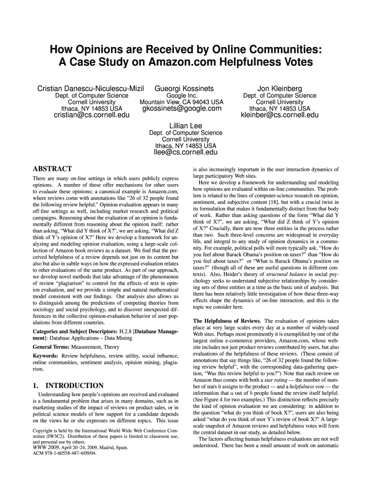 How Opinions Are Received by Online Communities  Form