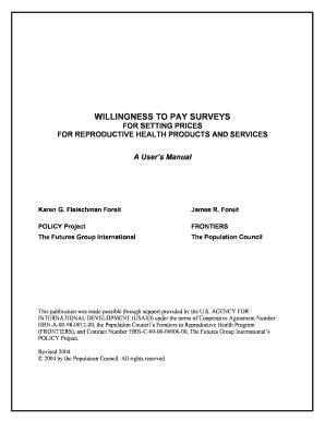 Willingness to Pay Surveys for Setting Prices for Reproductive Health Products and Services a User&#039;s Manual Revised Version  Form