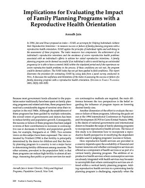 Implications for Evaluating the Impact of Family Planning Programs with a Reproductive Health Orientation Family Planning Progra  Form