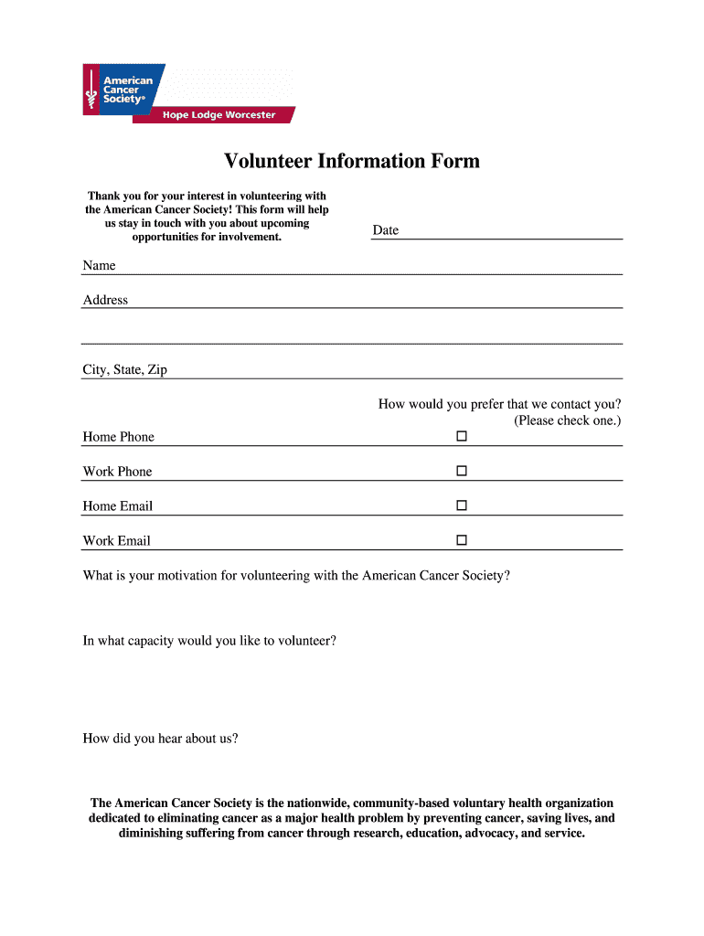 WorcesterHLvolunteerprofile DOC Cancer  Form