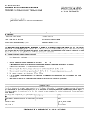 Claim for Reassessment Exclusion for Transfer from Grandparent to Grandchild Claim for Reassessment Exclusion for Transfer from   Form