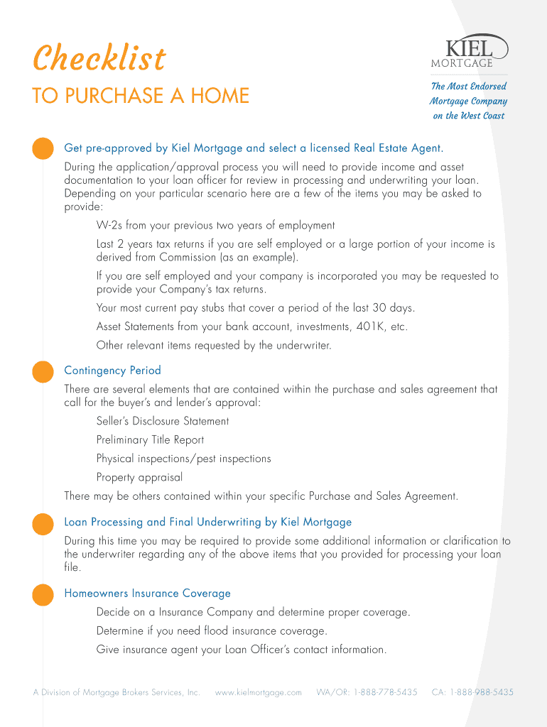 Checklist Kiel Mortgage  Form