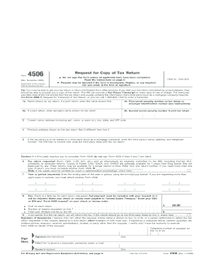 Form 4506 Rev November Fill in Capable Request for Copy of Tax Return
