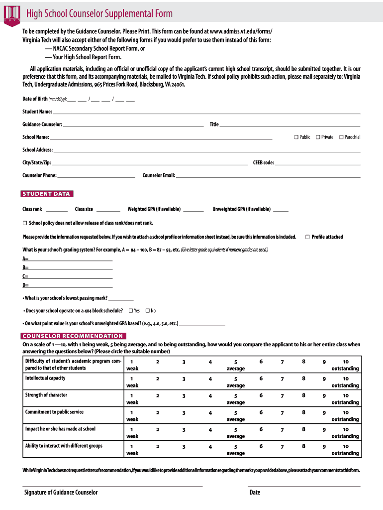 Virginia Tech Counselor Supplemental Form