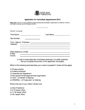 Application for Committee Appointment State Bar of Arizona  Form