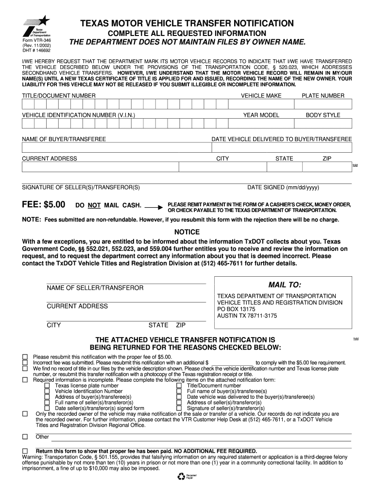  Texas Title Transfer Form Online 2016