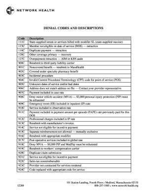 Denial Codes  Form