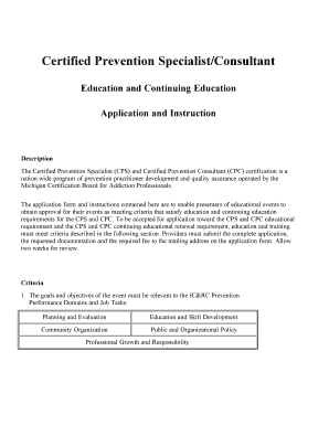 Certified Prevention SpecialistConsultant  Form